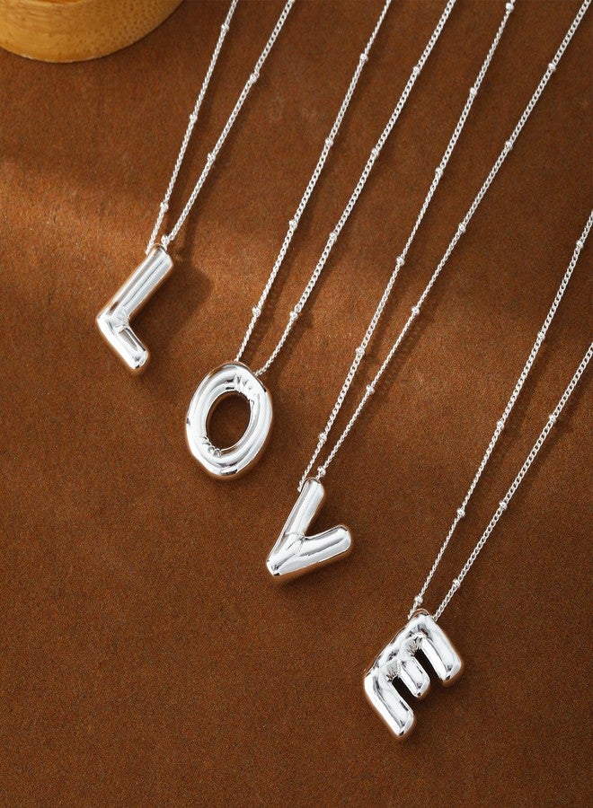 MFRYK Bubble Letter Necklace Silver For Women,Sterling Silver Plated Balloon E Initial Letter Pendant Necklace,Dainty Charm Chunky E Initial Necklaces For Women,Custom Name Necklace Jewelry Gift - Image 5